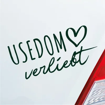 Produktbild von Auto Aufkleber Usedom verliebt Herz Insel Ostsee Liebe Car 19x9 cm Dunkelgrün Sticker Heckscheibenaufkleber