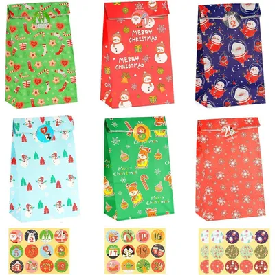 Immagine prodotto di Sacchetti di carta per Natale, confezione da 24 pezzi, piccoli, ideali per bambini, per regali, per l'Avvento, colorati, sacchetti di carta per confezioni regalo