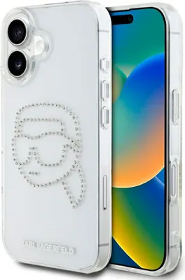 Obrázok produktu pre Karl Lagerfeld IML Rhinestones Kryt pre iPhone 16 – Karl Head priehľadný