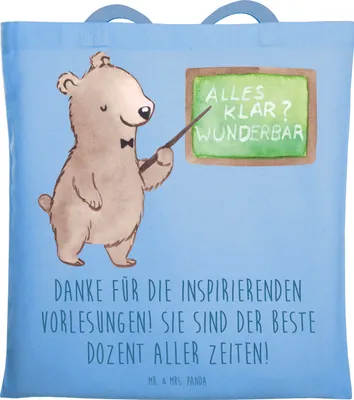 Produktbild von Mr. & Mrs. Panda Shopping Tasche Bester Dozent - Sky Blue - Geschenk, Dank, Einkaufstasche, dokumententasche, Danke sagen, Wertschätzung, aller Zeiten, Jutebeutel, Beutel