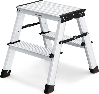 Produktbild von 2-stufige Leiter - Aluminiumlegierung Hocker - Klappbarer Hocker - Rutschfeste Tritte - 45 cm x 35,5 cm x 38 cm