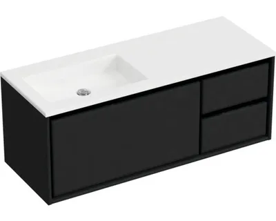 Produktbild von Sanox Badmöbel-Set Loft BxHxT 120,5 x 47 x 45,5 cm Frontfarbe schwarz mit Waschtisch Mineralguss weiß Griff chrom 847494