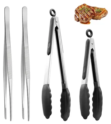 Productafbeelding van Keukentangen set van 4, met siliconen en roestvrijstalen tangen, 22,86 x 4,5 cm