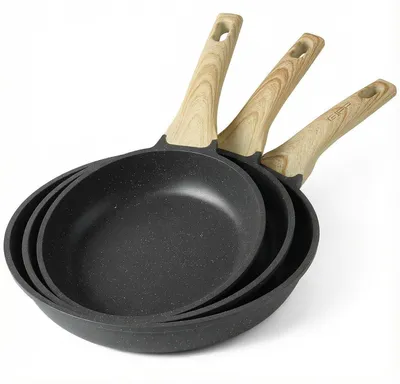 Immagine prodotto di Set di 3 padelle antiaderenti, grigie, di diametro 24, 26 e 28 cm, adatte all'uso con piani cottura a induzione