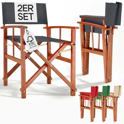 Immagine prodotto di CASARIA® Sedie da Regista x2 Pieghevole Legno di Eucalipto Certificato FSC® Braccioli Tessuto Lavabile Altezza di Seduta 46cm Capacità di Carico fino a 160kg Sedie Giardino Esterno