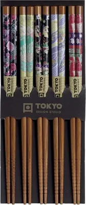 Produktbild von Tokyo Design 5er Stäbchenset braun Blumenmotiv (22,5cm)