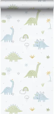 Zdjęcie produktu dla Sanders & Sanders Tapeta dinozaury jasnoniebieskim,zielonymIbiałym 53 cm x 10.05 m