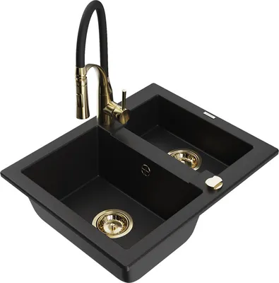 Produktbild von Mexen Carlos 1-Becken-Granit-Spüle mit Mischbatterie Aster, Schwarz - 6518-77-73450-57-G