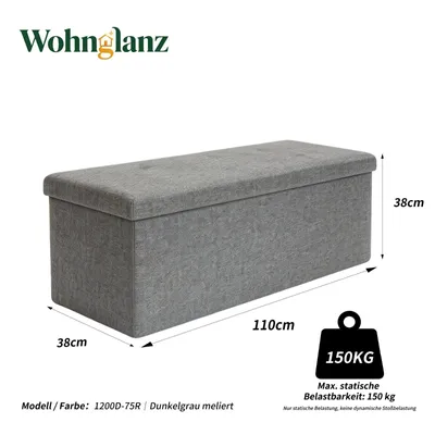 Produktbild von Bettbank 110x38x38cm Sitztruhe Aufbewahrungsbank dunkelgrau 150kg Belastung
