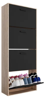 Image de CASABEL Meuble à Chaussures Moderne 4 Abattants - 24 Paires - Rangement chaussures en Bois Composite - Dimensions L60xP24xH150 cm