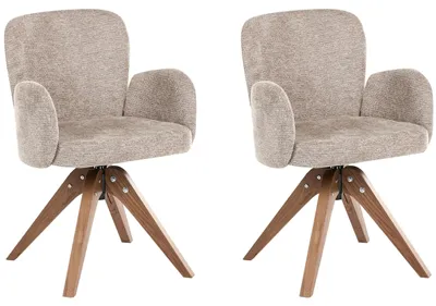 Produktbild von BELIANI Drehbarer Esszimmerstuhl 2er Set Taupe Stoff Braune Holzbeine Gepolstert Moderner Stil Drehstühle Polsterstühle Esszimmer