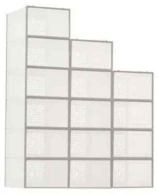 Produktbild von Schuhaufbewahrungsboxen - Stapelbare Schuhboxen - Belüftet - Staubdicht - Zusammenklappbar - Kunststoff - 15er-Set - Grau