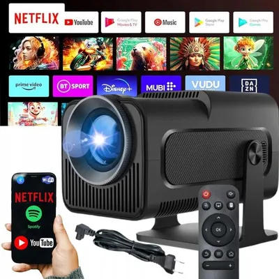 Zdjęcie produktu dla Hy320, telewizor Smart TV 4K Full HD z systemem Android, Wi-Fi, Bluetooth, projektor o jasności 10000 lumenów z funkcją korekcji obrazu
