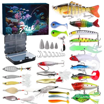 Angel-Adventskalender, 24 Tage, 26 Köder, Sortierbox, Geschenk für Angler