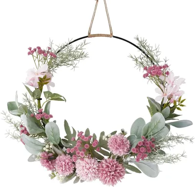 Produktbild von Türkranz Künstlich Blumen Metallring Hochzeit Blumenkranz Deko Wandkranz Frühlingskranz Sommerkranz Girlande Homedeko Hochzeitsdeko