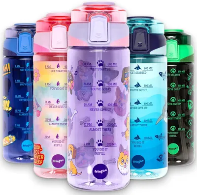 Produktbild von Kinder Wasserflasche, 650 ml, aus Tritan, BPA-frei, mit Silikonstrohhalm, für Schule und Sport