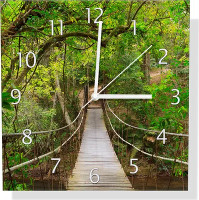 Produktbild von Wallario Design Wanduhr Hängebrücke im Urwald  grüner Dschungel aus Aluverbund, Größe 30 x 30 cm