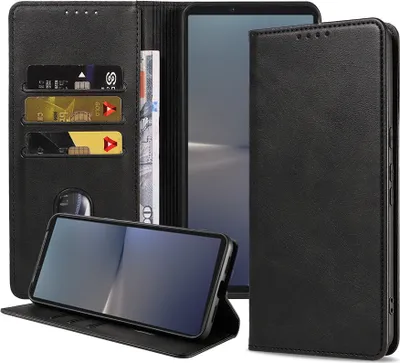 Produktbild von Smartphonica Handytasche passend für Sony Xperia 10 V Kunstlederhülle mit Magnetverschluss und Kartenhalter Buchhülle mit Klappe - Schwarz