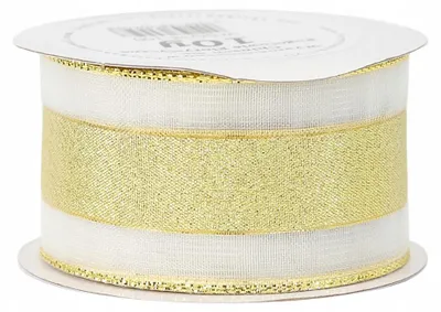 Produktbild von Pogotowie Florystyczne Glitzerband mit Streifen 38mm Gold/Silber