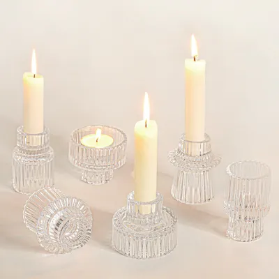 Produktbild von 6er Set Glas Kerzenhalter, 2-in-1 Teelichthalter, Kerzenständer für Stabkerzen