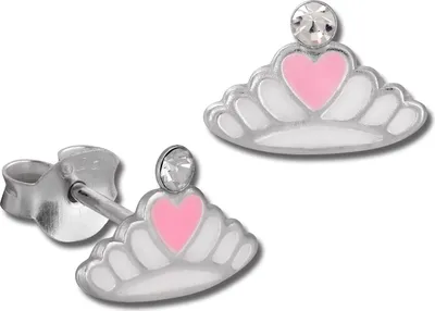 Produktbild von Teenie-Weenie Ohrstecker Kinder Silber weiß rosa Krone Herz Ohrringe SDO8124W