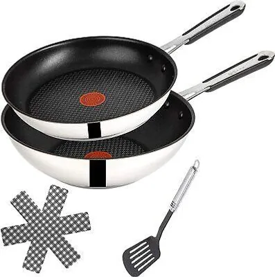 Produktbild von Tefal Jamie Oliver J90931 Pfannenset 4tlg – Induktionsgeeignet, 26cm Bratpfanne & 28cm Wokpfanne, Titanium Excellence Antihaft, Thermo-Spot, Edelstahl