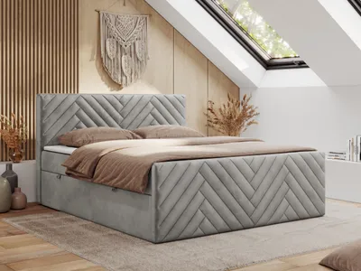 Produktbild von MKS MEBLE Boxspringbett 160x200 mit Bettkasten Matratze H3 - Paris Duo - Hellgrau Velvet
