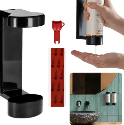 Obrázek produktu pro Černý nástěnný držák na láhev, držák na tekuté mýdlo, gel, hotelový dávkovač