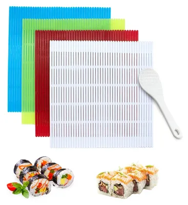 Sushi-Rollmatten-Set, 4er-Pack, Kunststoff, Anti-Haft, 23x21 cm