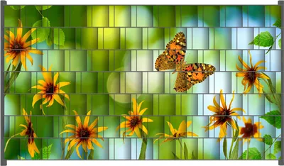 Produktbild von Wallario Zaunsichtschutz mit Motiv Blumen mit Schmetterling für Ein- und Doppelstabmatten Zäune in der Größe 250 x 140 cm