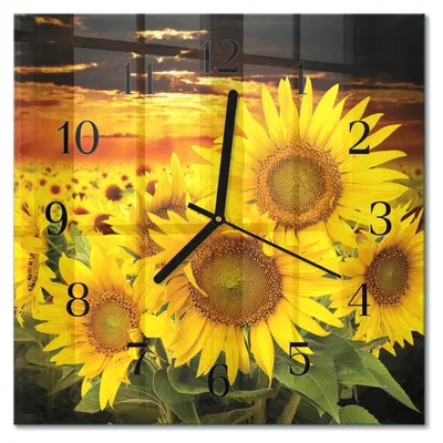 Immagine prodotto di Orologio da parete Tulup Glasuhr, orologio da cucina, vetro vero, 30x30 cm, design moderno e decorativo, silenzioso, con lancette nere, motivo: girasoli