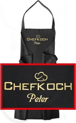 Produktbild von KringsFashion Latzschürze Chefkoch + Name, hochwertig Bestickt, schwarz, Kochschürze, Küchenschürze, Schürze und Stickerei deutsche Produktion