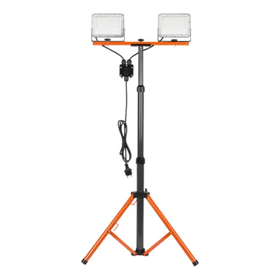 Produktbild von MasterLED Baustrahler mit Stativ 2x50W 12000lm 5000K IP65 Arbeitsleuchte Doppelstativ Orange Grau für Baustellen
