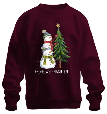 Produktbild von Frohe Weihnachten Schneemänner Weihnachtsbaum Niedlich Sweatshirt Pullover, Burgundy, XXL