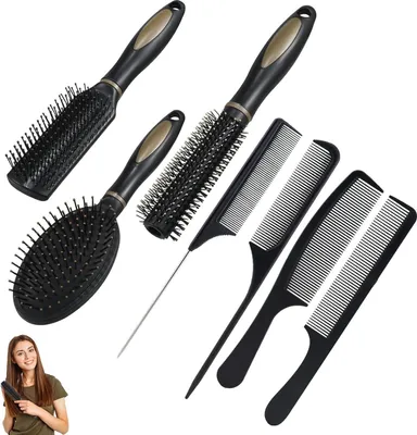 Image de Set de brosses à cheveux Massage Brosses de relaxation Flexible poils d'aiguille Noir