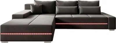 Produktbild von Juskys Sofa Davos Links mit Schlaffunktion, Bettkasten, Samt-Bezug & LED - Dunkelgrau