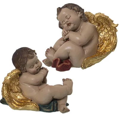2 Engel-Figuren aus Kunstharz, beige/gold, 10x11x14 cm