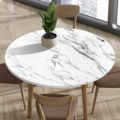 Produktbild von Unyqoos® Runde, abwaschbare elastische Tischdecke aus Polyester mit Marmoroptik für Innen & Außen, Ø 60–140 cm