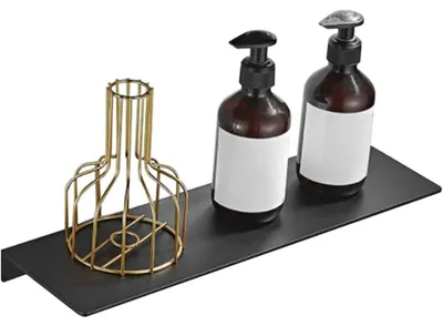 Image de Étagère de douche en aluminium, noire, 40 cm, adhésive, pour fixation murale