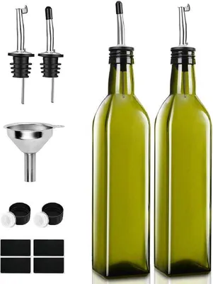 Obrázok produktu pre Zelený dávkovač olivového oleja, 2 ks, 500 ml, so fľašou na nalievanie, sada dávkovačov kuchynského oleja s miskou pre kuchyňu, grilovanie, cestoviny, šaláty a panvice