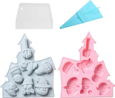Produktbild von 2 Stück Halloween-Silikon-Schokoladenformen Mit 7 Mulden, Geisterform, Backformen, Groß, Mittel, Klein, Hohlraum Für Schokolade, Gelee, Seife, Fondant, Süßigkeiten, Kerzen, Gebäck