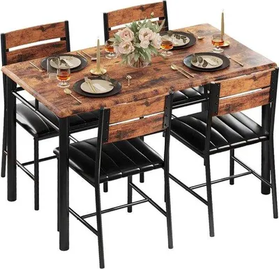 Imagen del producto de Mesa compacta para comedor, ideal para 4 personas, con aspecto rústico de madera y estilo de diseño en tonos marrones