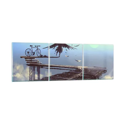 Produktbild von Bilder auf glas - Vogel Fahrrad modern - 120x40cm - Glasbilder - Wandbilder - Kunstdruck - zum Aufhängen bereit - Wanddekoration aus Glas - Glas Bilder - Wandbild auf Glas - 3 Teile - GCA120x40-3721