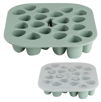 Imagen del producto de BÉABA, recipiente multiporciones de silicona, calidad premium, extrema resistencia al calor, apto para horno, microondas y congelador, 20 compartimentos individuales, tapa hermética, 20 x 35 ml, color verde salmón