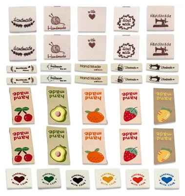 Produktbild von Handmade Label Set - 36 Stück Weblabel zum Einnähen - Stoffetiketten für DIY Näharbeiten - Mehrfarbig