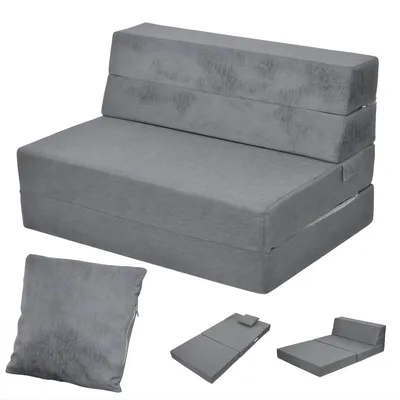 Produktbild von Ausziehbares Schlafsofa 2-Sitzer – Klappbare Schlafcouch mit Kissen – Convertible Sofa für Wohnzimmer & Apartment – Schwarz