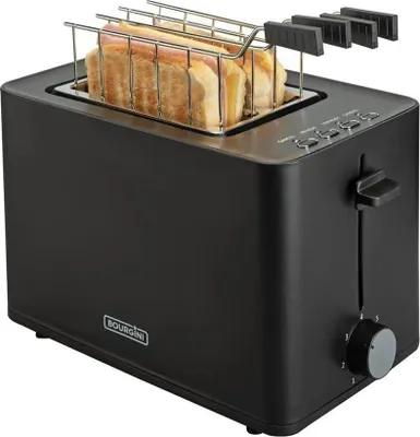 Obrázek produktu pro Bourgini 14.0402.00.00, 2 krajíců, Černá, Knoflíky, Páčka, Otočné, 850 W