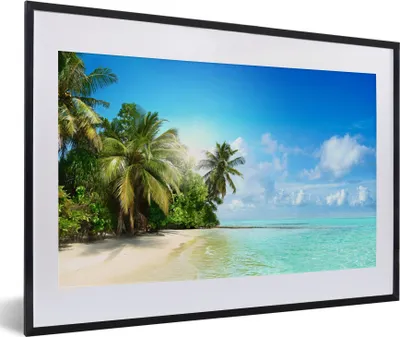 Produktbild von MuchoWow® Gerahmtes Poster Meer - Palme - Strand - Tropisch - Blau - Grün 60x40 cm - Poster mit Schwarzem Bilderrahmen Wandposter Rahmen Foto Bilder - Schlafzimmer - Plakat in Rahmen - Drucken