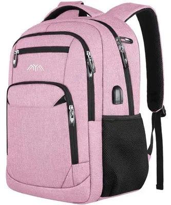 Productafbeelding van Rugtas voor meisjes en tieners, laptoprugzak voor dames, dagrugzak, 15,6 inch, roze, met USB-oplaadpoort