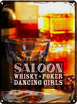 Produktbild von vianmo Blechschild 40x30 cm Saloon Whisky Poker Zigarre Girls Essen Trinken